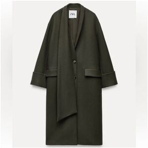 Zara Green Wool Scarf Coat
